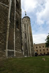 Part of the White Tower in the center of the Tower of London.