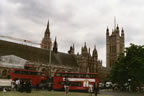 There they all are; Brad, Chris, Tina, the protestors, the buses and  the Houses of Parliament.